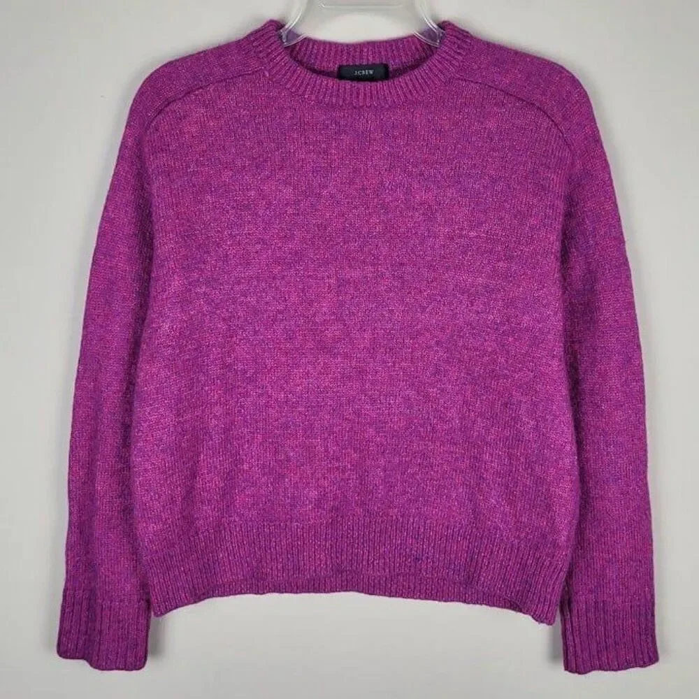 J. Crew Size S Relaxed Saddle Sleeve Crewneck Sweater Merino Alpaca Fuchsia